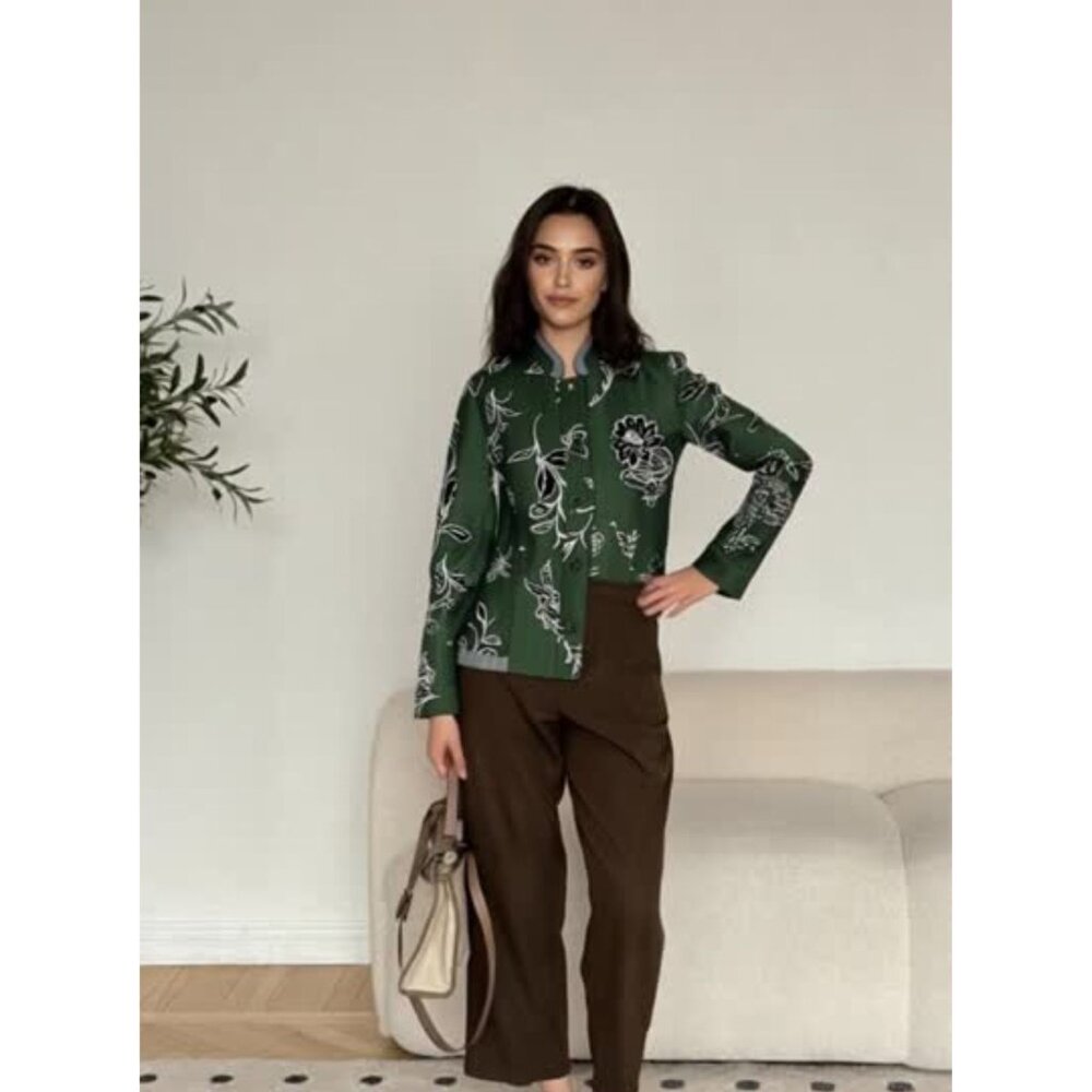 Coldwater Creek Olive Green Embroidered Floral Jacket – otanical Print Button-Up